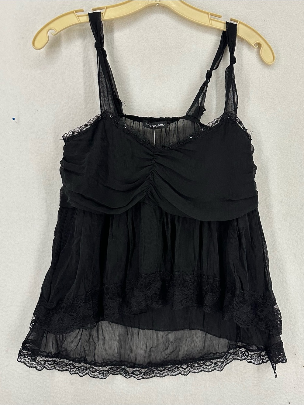 Sharagano Lace Cami Women’s Black Y2K Made in Italy Sheer Tank Top XS